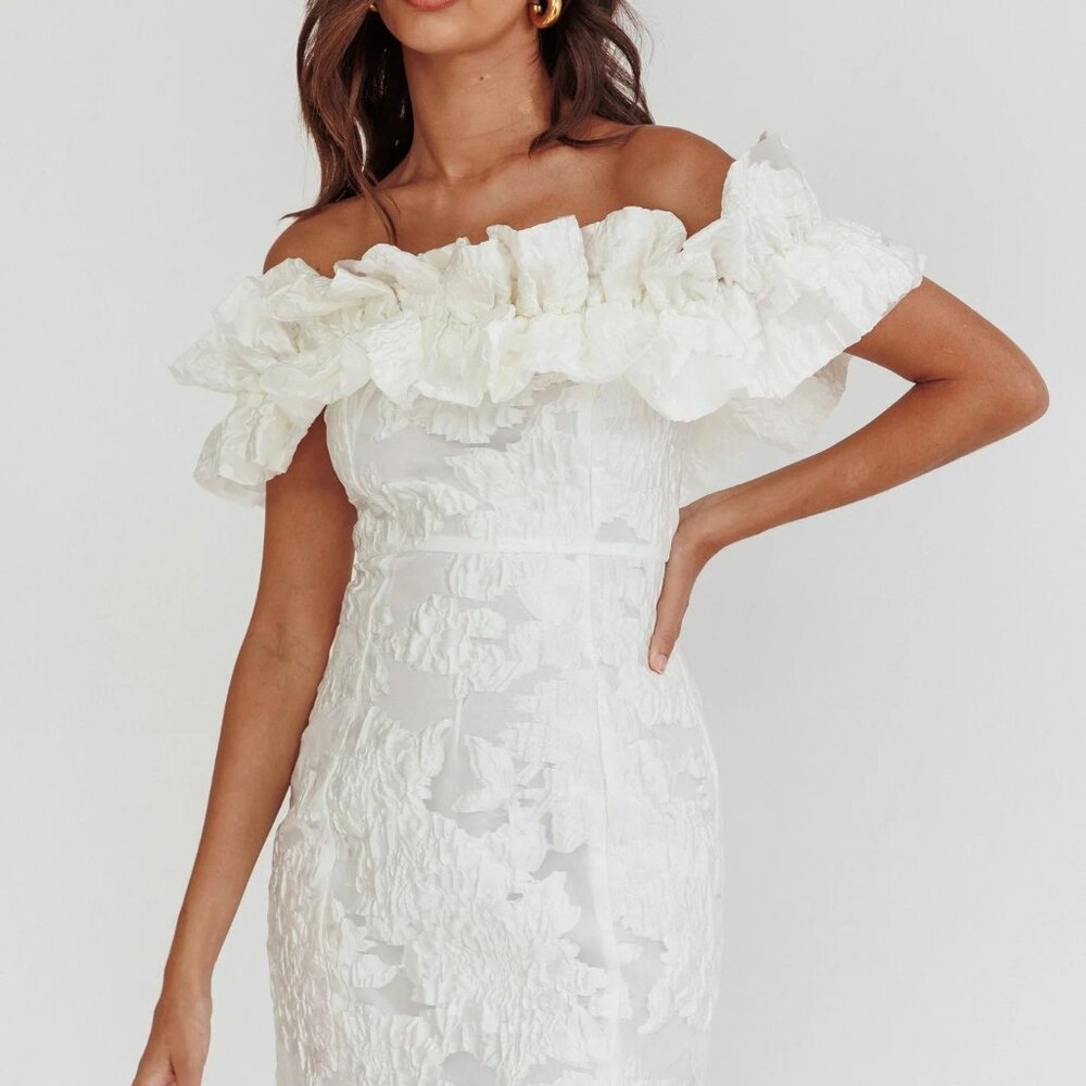 (NWT) Memoire Off-Shoulder Textured Mini Dress White Wedding Dress